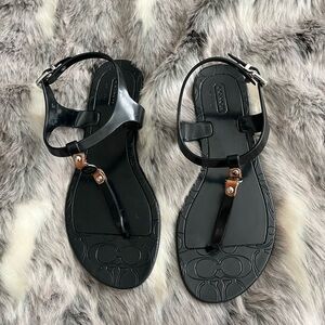COACH Picadilly Black Jelly T Strap Logo Sandals 6
